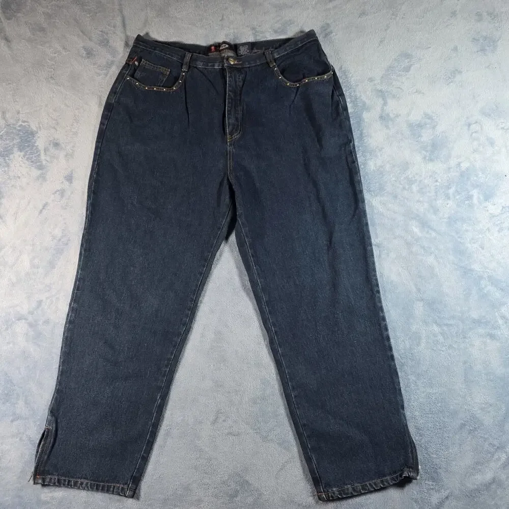 Vintage Y2K Bongo High Waisted Mom Jeans Hibiscus Embroidered Ankle Zip 20W Plus